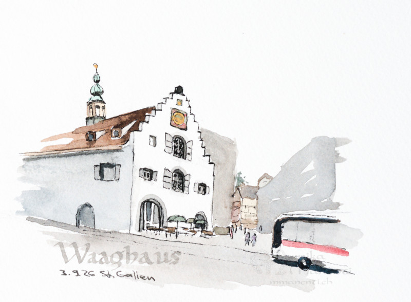 Aquarell des Waaghauses in St. Gallen